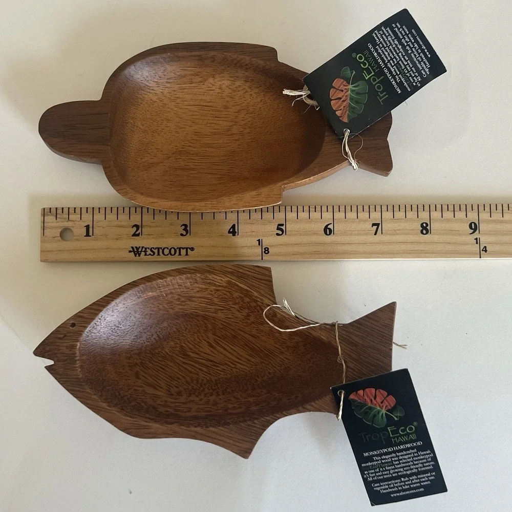 Vintage Set Of 2 Hand Carved Monkey Pod Wood Small Bowl Trinket Nut Serving Dish